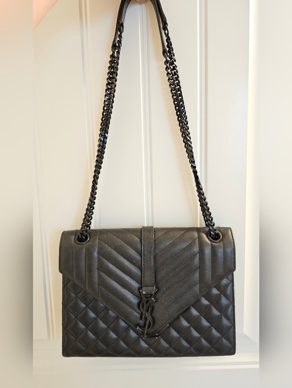 YSL Black On Black Quilted Envelope Medium